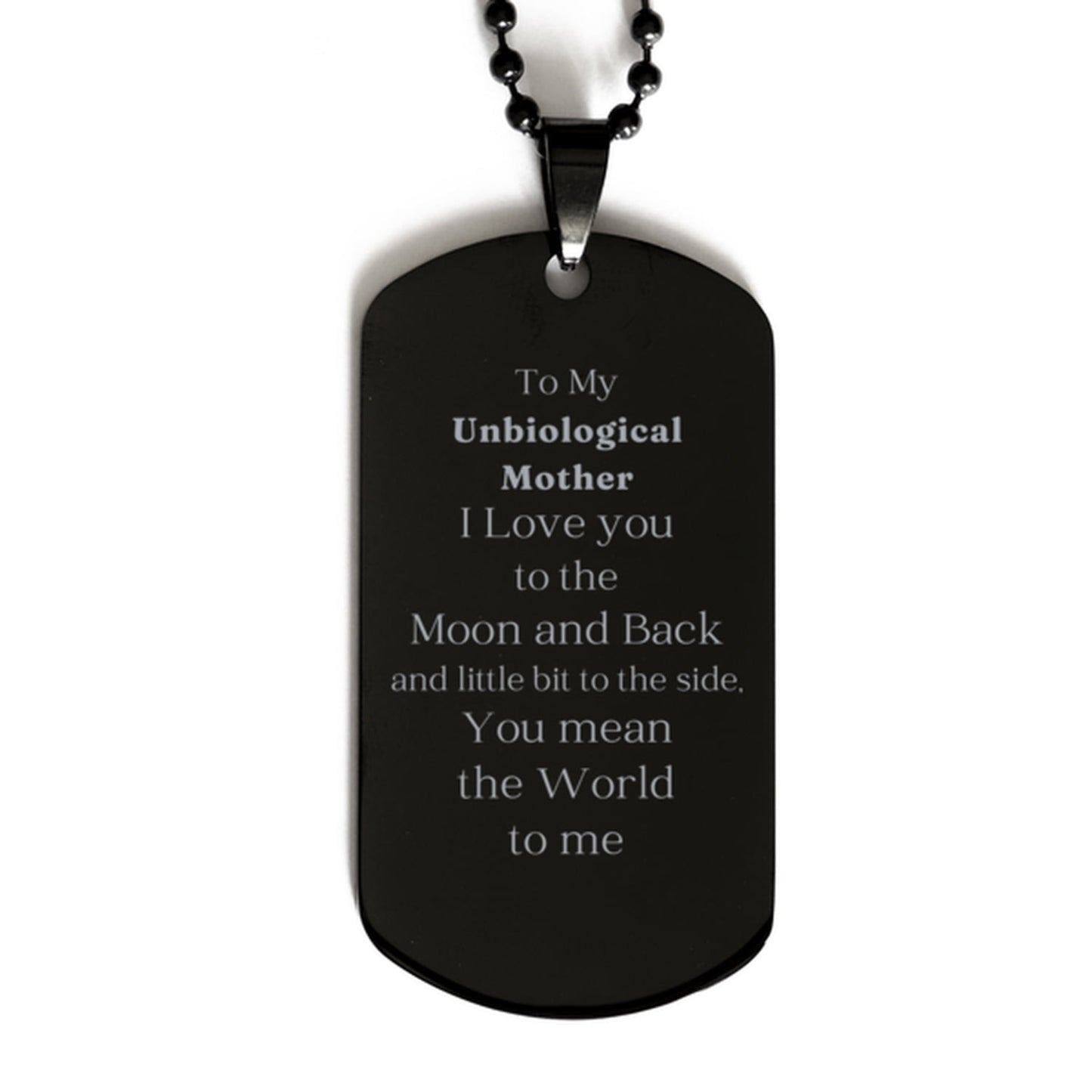 unbiological mother black dog tag engraved love for mothers day gift meaningful birthday present inspirational quote jewelry for her