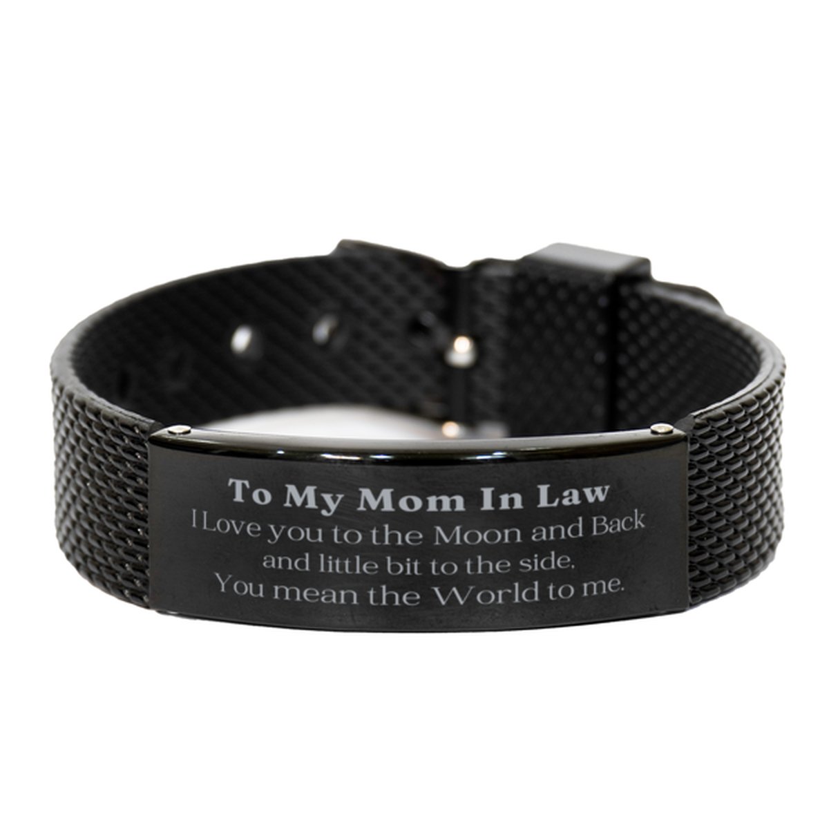 1. Elegant Black Shark Mesh Bracelet for Mom In Law - To my dear mother - in - law, love you to the moon and back. Perfect Gift for Christmas, Birthday, or any special occasion - Engraved Bracelet for Her with Love and Appreciation - Unique Jewelry for Wife - amangnyshop