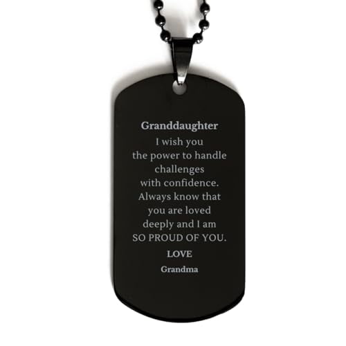 amangny engraved black dog tag for granddaughter always loved and proud of you confidence and love graduation veterans day christmas gifts