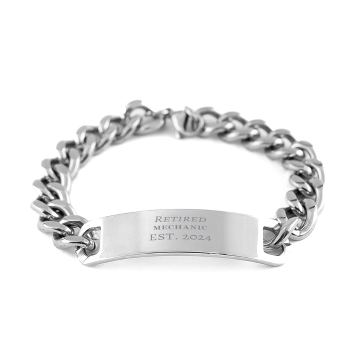 3. Mechanic Retired Est. 2024 Cuban Chain Stainless Steel Bracelet Gift for Christmas, Birthday, or Graduation - Unique Engraved Design to Inspire Confidence and Hope - amangnyshop