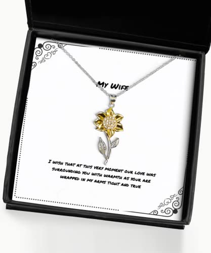 Cute Wife, I Wish That at This Very Moment Our Love was Surrounding You with Warmth as, Wife Sunflower Pendant Necklace from Husband