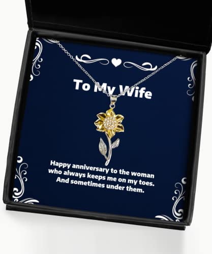 Special Wife Gifts, Happy Anniversary to The Woman who Always Keeps me on My Toes, Wife Sunflower Pendant Necklace from Husband, Gift Ideas for Wife, Unique Gifts for Wife, Personalized Gifts for