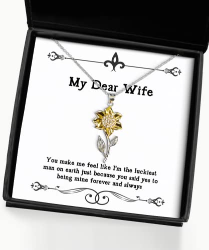 Gag Wife, You Make me Feel Like I'm The Luckiest Man on Earth just Because You, Cute Christmas Sunflower Pendant Necklace from Wife