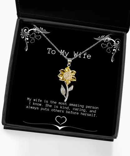 Nice Wife Gifts, My Wife is The Most Amazing Person I Know. She is Kind, Unique Birthday Sunflower Pendant Necklace from Wife, Happy Birthday