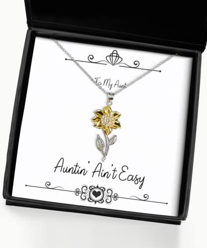 Cute Aunt Sunflower Pendant Necklace, Auntin' Ain't Easy, Gifts for, Present from, for Aunt