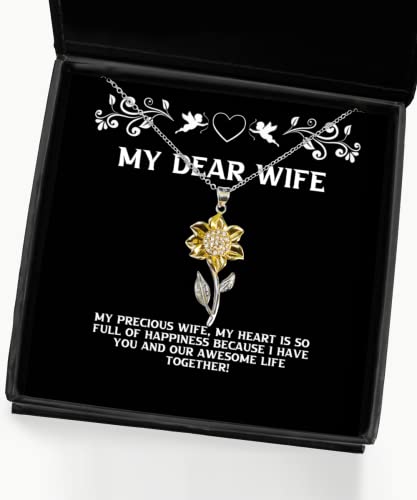 Sarcasm Wife Gifts, My precious wife, my heart is so full of happiness!, Best Holiday Sunflower Pendant Necklace From Wife, , Wife birthday gift, Wife birthday present, Gift for wife on birthday, Best