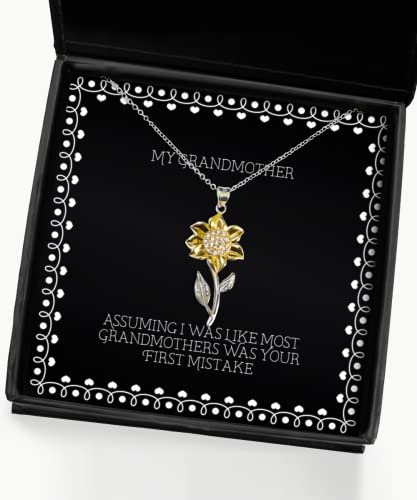 Joke Grandmother Gifts, Assuming I was Like Most Grandmothers was Your First Mistake, Christmas Sunflower Pendant Necklace for Grandmother