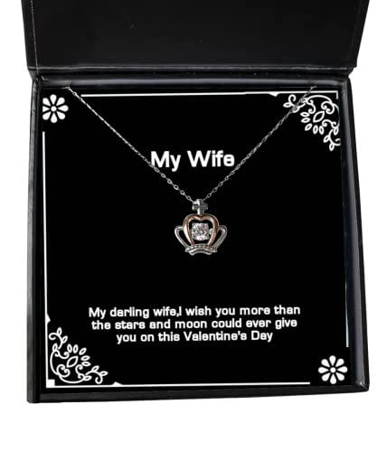 My Darling Wife, I Wish You More Than The Stars and Moon Could Ever Wife Crown Pendant Necklace, Fun Wife Gifts, Jewelry for Wife, Funwifegift, Fungiftforwife, Fununiquegiftsforwife,