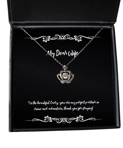 Fun Wife Crown Pendant Necklace, to The Beautiful Lady, You are My Perfect Partner in Crime,!, Present for Wife, Useful from Husband