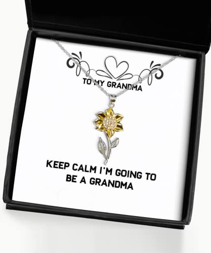 Brilliant Grandma Gifts, Keep Calm I'm Going to Be A Grandma, Cheap Sunflower Pendant Necklace for Grandma from Granddaughter