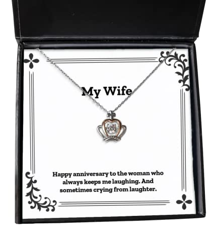 Love Wife Gifts, Happy Anniversary to The Woman who Always Keeps me, Best Crown Pendant Necklace for Wife from Husband, Birthday Gift for Wife, Present for Wife, Gift Ideas for Wife