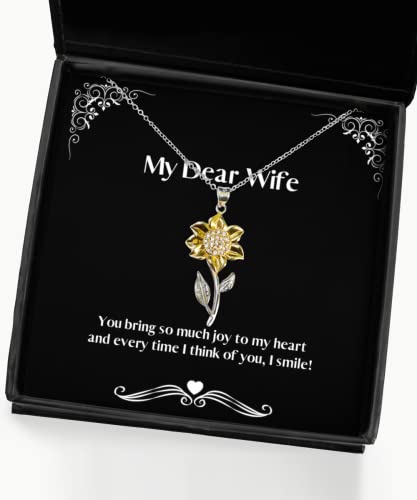 Motivational Wife Gifts, You Bring so Much Joy to My Heart and Every time I Think of You, I!, Wife Sunflower Pendant Necklace from Husband