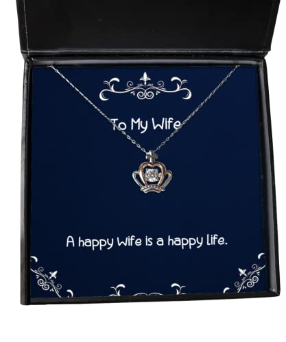 A Happy Wife is a Happy Life. Wife Crown Pendant Necklace, Useful Wife Gifts, Jewelry for Wife, Anniversary, Birthday, Christmas, Valentines Day, Mothers Day, Fathers Day