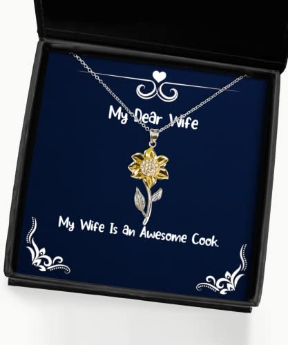 Joke Wife, My Wife is an Awesome Cook, Wife Sunflower Pendant Necklace from Husband