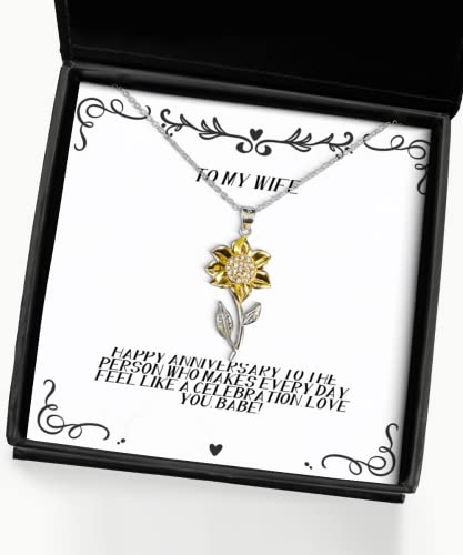 New Wife Sunflower Pendant Necklace, Happy Anniversary to The Person who Makes,!, Present for Wife, Inspire Gifts from Husband, Wedding Gifts, Birthday Gifts