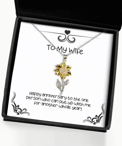 Wife Gifts for Wife, Happy Anniversary to The one Person who!, Unique Idea Wife Sunflower Pendant Necklace, Jewelry from Husband, Funny Jewelry, Funny Gifts, Jewelry Gift, Funny Gift