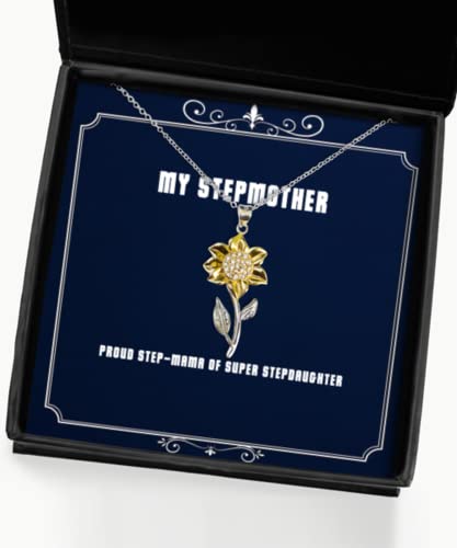 Unique Stepmother Gifts, Proud Step-Mama of Super Stepdaughter, Christmas Sunflower Pendant Necklace for Stepmother