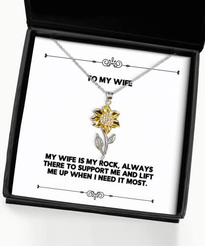 Wife Gifts For Wife, My wife is my rock, always there to support me, Gag Wife Sunflower Pendant Necklace, Jewelry From Husband, , Funny Jewelry, Funny Gifts, Funny Gift Ideas, Unique Jewelry, Unique