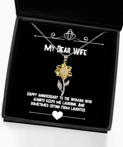 Motivational Wife Gifts, Happy Anniversary to The Woman who Always Keeps me, Gag Birthday Sunflower Pendant Necklace from Wife, Gift Ideas for her, Gift Ideas for him, Gift Ideas for mom, Gift Ideas