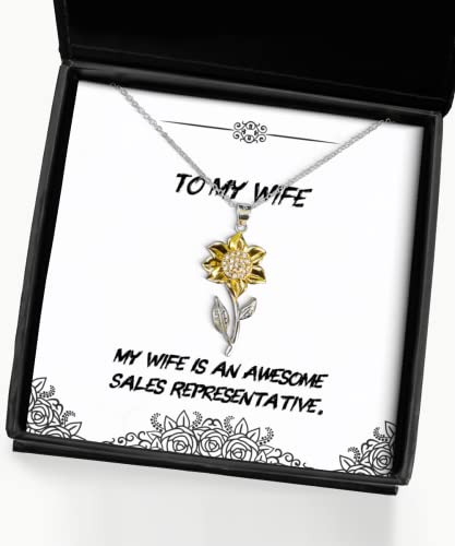 Best Wife, My Wife is an Awesome Sales Representative, Sarcastic Holiday Sunflower Pendant Necklace for