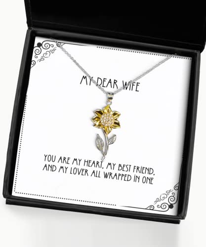 Joke Wife Gifts, You are My Heart, My Best Friend, and My Lover All Wrapped in one, Holiday Sunflower Pendant Necklace for Wife, Jewelry