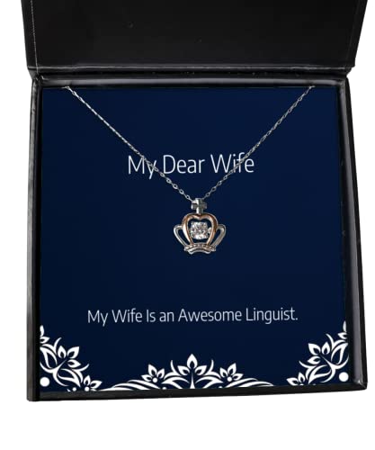 Funny Wife, My Wife is an Awesome Linguist, Funny Crown Pendant Necklace for from Husband