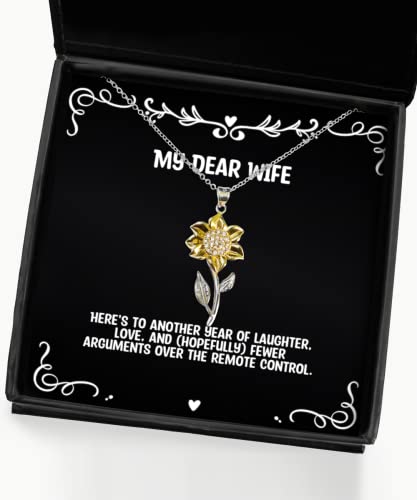 Sarcastic Wife Sunflower Pendant Necklace, Here's to Another Year of Laughter, Love, and, Gag Gifts for Wife, Wedding Gifts, Birthday Gifts, Valentines Day Gifts,