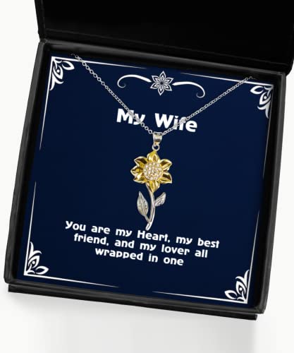 Wife Gifts For Wife, You are my Heart, my best friend, and my, Beautiful Wife Sunflower Pendant Necklace, Jewelry From Husband, , Wedding, Engagement, Bridesmaid, Girlfriend, Fianc, Significant other