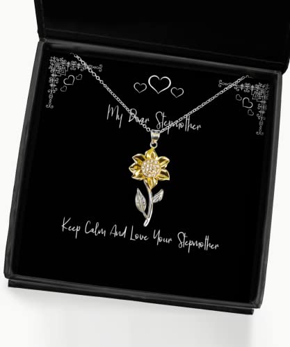 Keep Calm and Love Your Stepmother Sunflower Pendant Necklace, Stepmother Present from Son Daughter, Fun for Mom
