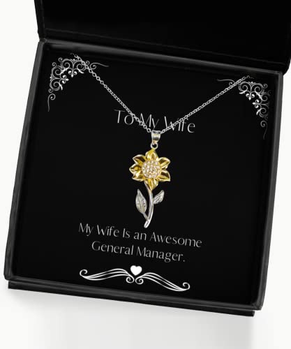 My Wife is an Awesome General Manager. Sunflower Pendant Necklace, Wife Present from Husband, Cool Jewelry for