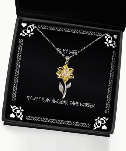 Motivational Wife, My Wife is an Awesome Game Warden, Funny Christmas Sunflower Pendant Necklace from