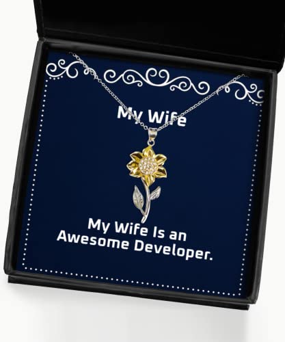 Cheap Wife Gifts, My Wife is an Awesome Developer, Unique Idea Holiday Sunflower Pendant Necklace from, Funny, Gift Ideas, Funny Gifts for Wife