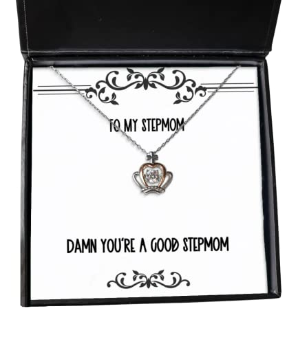 Cheap Stepmom Crown Pendant Necklace, Damn You're A Good Stepmom, Gag Gifts for Mom, Birthday Gifts