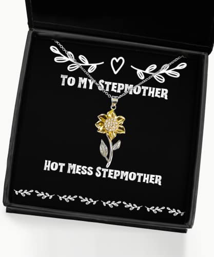 Motivational Stepmother Gifts, Hot Mess Stepmother, Birthday Sunflower Pendant Necklace for Stepmother