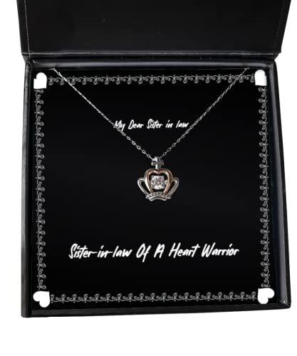 Sister-in-Law of A Heart Warrior Sister in Law Crown Pendant Necklace, Nice Sister in Law Gifts, for Little Sister