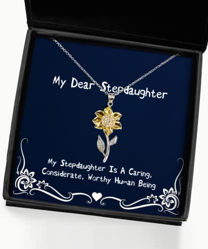 Fancy Stepdaughter Sunflower Pendant Necklace, My Stepdaughter is A Caring, Considerate, Worthy, Present for Daughter, Nice Gifts from Dad