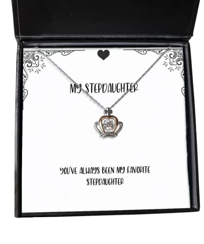 Cool Stepdaughter Gifts, You've Always Been My Favorite Stepdaughter, Fancy Christmas Crown Pendant Necklace from Daughter