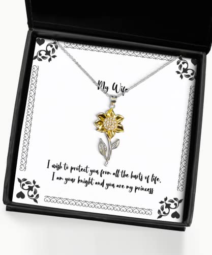 Epic Wife Sunflower Pendant Necklace, I Wish to Protect You from All The Hurts of Life, I am Your, Best for Wife, Christmas