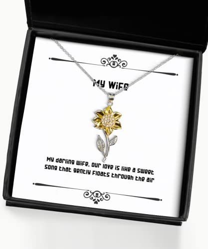 Beautiful Wife, My Darling Wife, Our Love is Like a Sweet Song That Gently Floats, Fun Christmas Sunflower Pendant Necklace from Wife