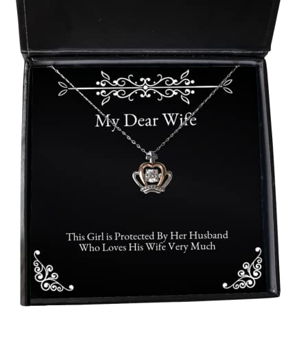 This Girl is Protected By Her Husband Who Loves His Wife Very Much Wife Crown Pendant Necklace, Gag Wife Gifts, Jewelry For Wife, , Wedding, Engagement, Bridesmaid, Girlfriend, Fianc, Significant