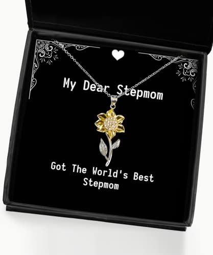Got The World's Best Stepmom Stepmom Sunflower Pendant Necklace, Funny Stepmom Gifts, for Mother