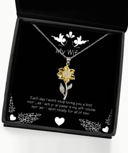 Each day I won't stop loving you a little more, as each year Wife Sunflower Pendant Necklace, Cool Wife Gifts, Jewelry For Wife, Wife birthday gift ideas, Unique wife birthday gifts, Best wife