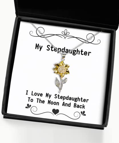Fun Stepdaughter Gifts, I Love My Stepdaughter to The Moon and Back, Christmas Sunflower Pendant Necklace for Stepdaughter