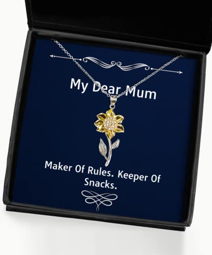 Best Mum Sunflower Pendant Necklace, Maker of Rules. Keeper of Snacks, Gifts for Mom, Present from Son, for Mum