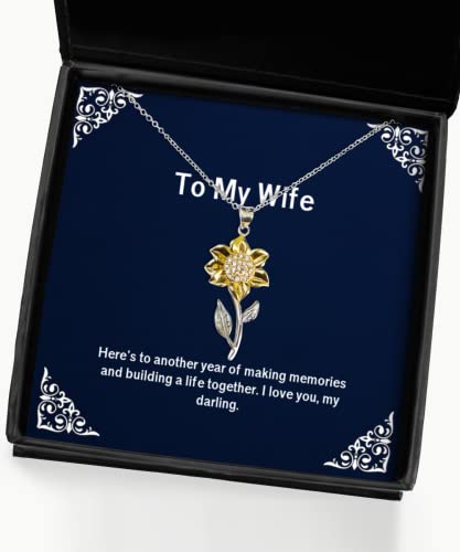 Cool Wife Gifts, Here's to Another Year of Making Memories and, Motivational Birthday Sunflower Pendant Necklace from Wife, Wife Birthday Gift Ideas, Unique Wife Birthday Gifts, Best Wife Birthday