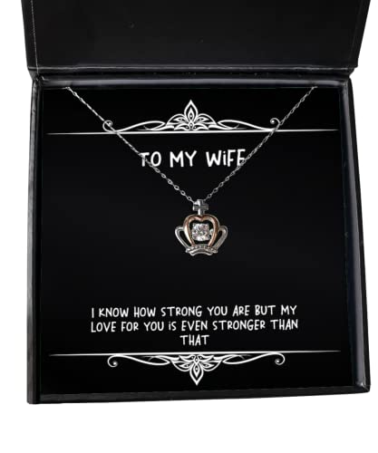 Nice Wife Gifts, I Know How Strong You are but My Love for You is Even Stronger Than That, Valentine's Day Crown Pendant Necklace for Wife