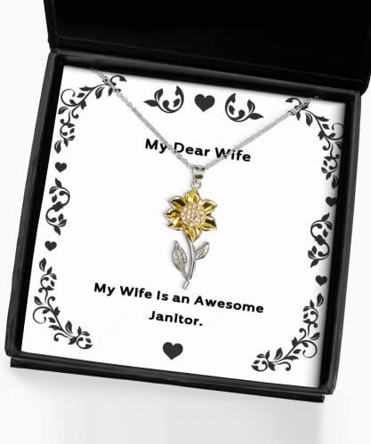 Inspire Wife Sunflower Pendant Necklace, My Wife is an Awesome Janitor, for, Present from Husband, Jewelry for Wife