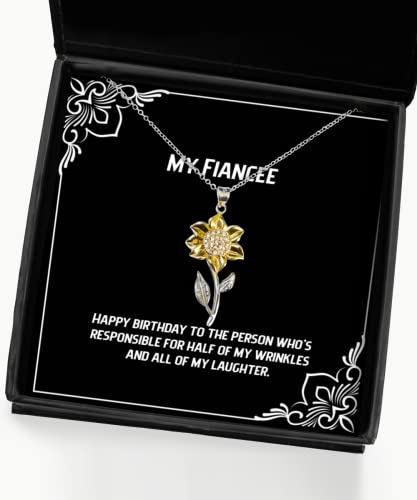 Love Fiancee Sunflower Pendant Necklace, Happy birthday to the person who's responsible for half, Present For , Epic Gifts From , , Unique gifts, Wedding gifts, Engagement gifts, Bridal party gifts