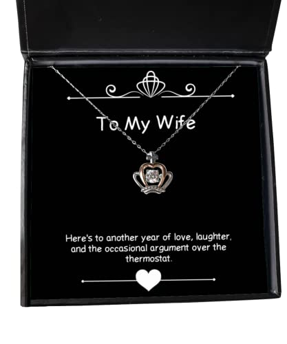 Nice Wife Gifts, Here's to Another Year of Love, Laughter, and The Occasional Argument, Birthday Crown Pendant Necklace for Wife, Birthday Presents, Gift Ideas for Birthday, Unique Birthday Gifts,