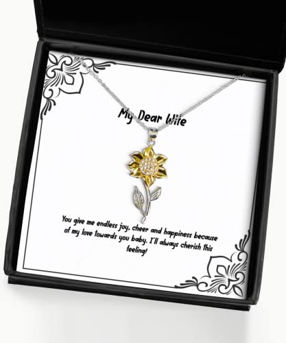 Joke Wife, You give me Endless Joy, Cheer and Happiness Because of My Love.!, Unique Holiday Sunflower Pendant Necklace for Wife